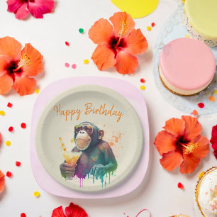 Summer vibes Monkey - Birthday Paper Plate