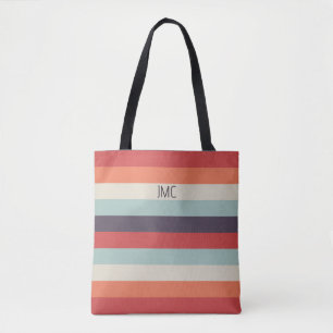 Summer Vibes Monogrammed Stripe Pattern Tote Bag
