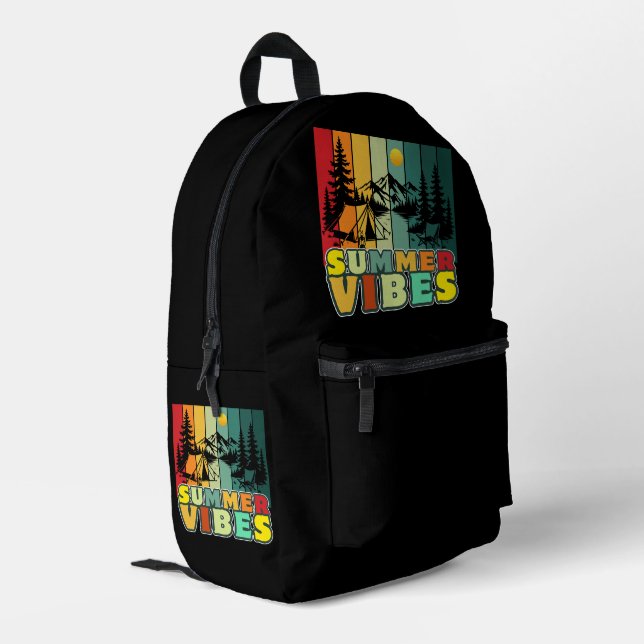 summer vibes nature camping vacation adventure printed backpack (Back Corner Left)