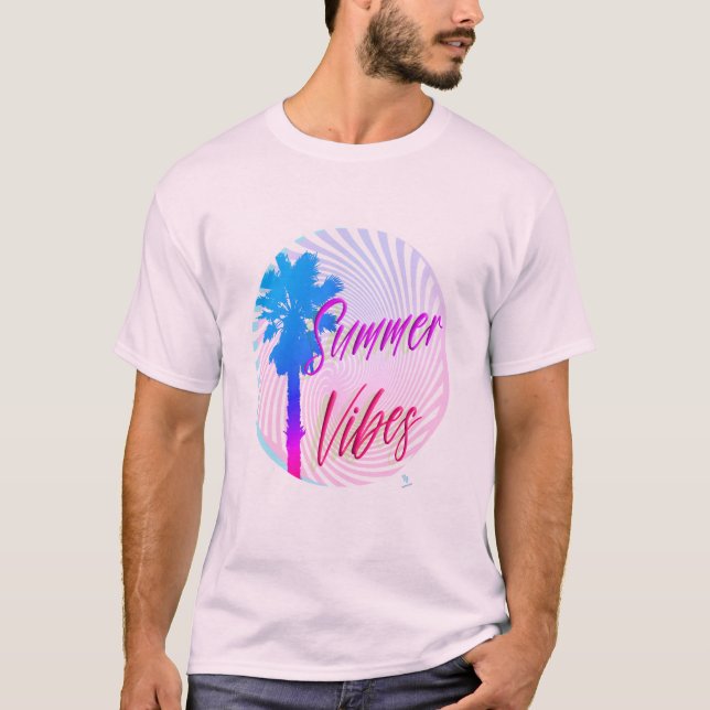 Summer Vibes Neon Palm Tree Arty Slogan T-Shirt (Front)
