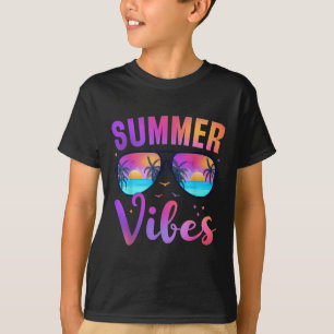 Summer Vibes Palm Sungles 70s Beach Life Retro Sum T-Shirt