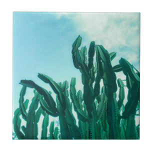 Summer Vibes Palm Tree Cactus Pale Green Tile