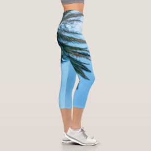 Summer Vibes Palm Tree Leaves Pale Green Capri Leggings