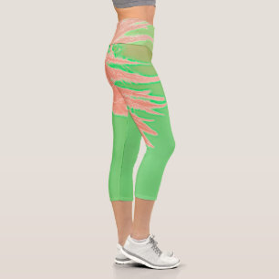 Summer Vibes Palm Tree Leaves Pale Green Capri Leggings