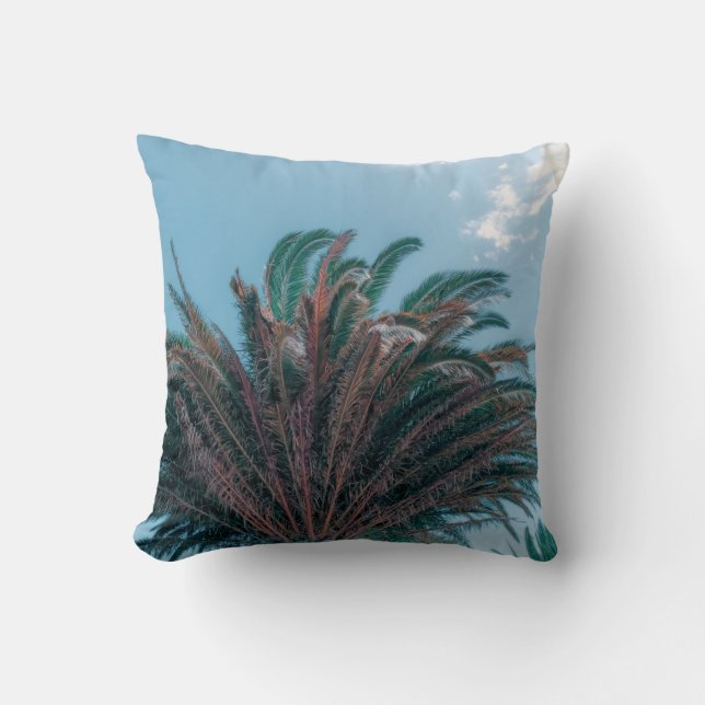 Summer Vibes Palm Tree Leaves Pale Green Cushion (Front)