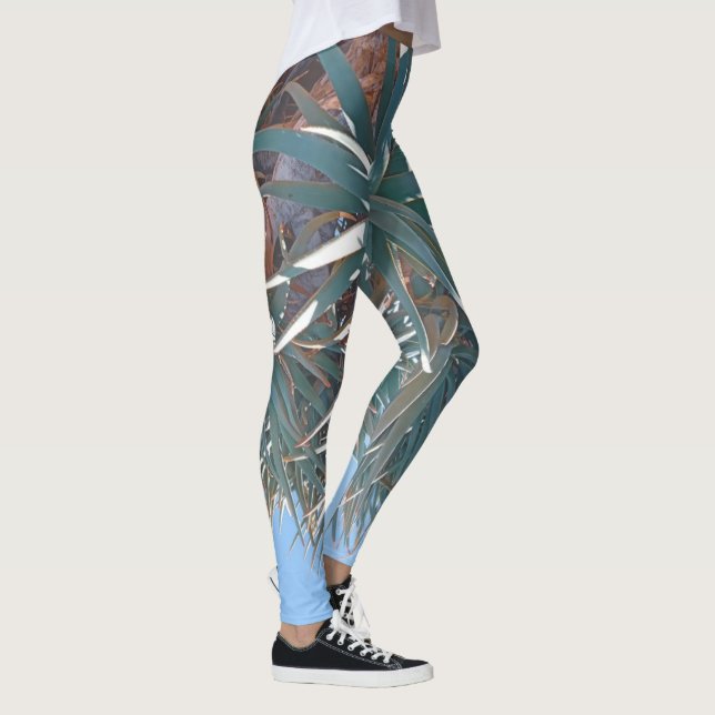 Summer Vibes Palm Tree Leaves Pale Green Leggings (Right)