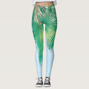 Summer Vibes Palm Tree Leaves Pale Green Leggings