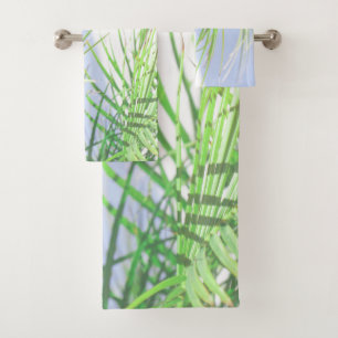 Summer Vibes Palm Tree Leaves Pale Green Pastel Bath Towel Set