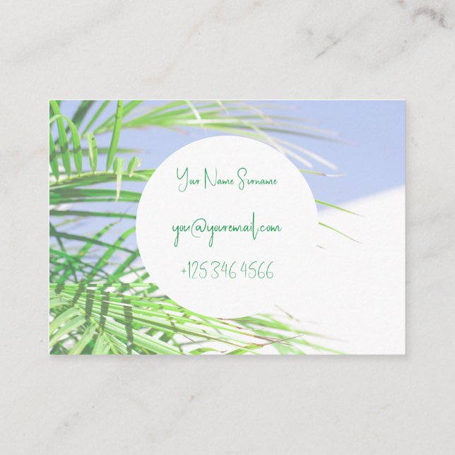 Summer Vibes Palm Tree Leaves Pale Green Pastel Business Card (Back)