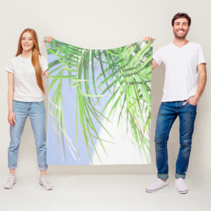 Summer Vibes Palm Tree Leaves Pale Green Pastel Fleece Blanket