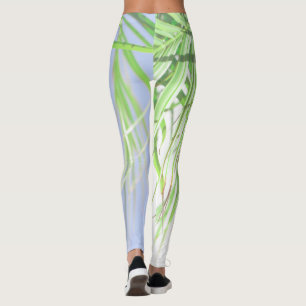 Summer Vibes Palm Tree Leaves Pale Green Pastel Leggings