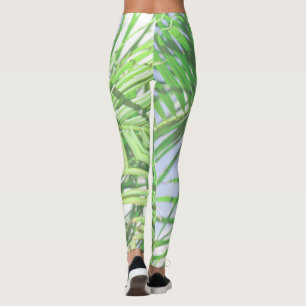 Summer Vibes Palm Tree Leaves Pale Green Pastel Leggings