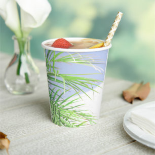 Summer Vibes Palm Tree Leaves Pale Green Pastel Paper Cups