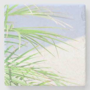 Summer Vibes Palm Tree Leaves Pale Green Pastel Stone Coaster
