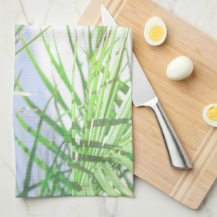 Summer Vibes Palm Tree Leaves Pale Green Pastel Tea Towel