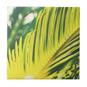 Summer Vibes Palm Tree Leaves Pale Green Tile