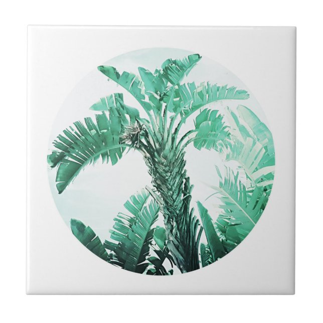Summer Vibes Palm Tree Leaves Pale Green Tile (Front)