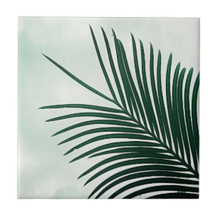Summer Vibes Palm Tree Leaves Pale Green Tile