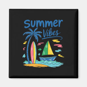 Summer Vibes Palm Tree Surfboard Sailboat Magnet