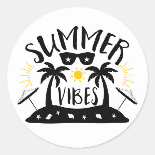 Summer Vibes Palm Trees Beach Wedding Party Classic Round Sticker