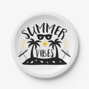 Summer Vibes Palm Trees Beach Wedding Party Paper Plate