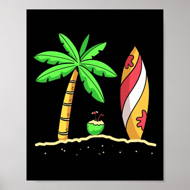 Summer Vibes Palm Trees Surfboard Surfer Coconut S Poster (Front)