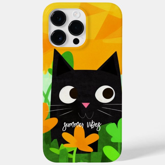 Summer Vibes Personalised Cute Floral Black Cat  Case-Mate iPhone Case (Back)