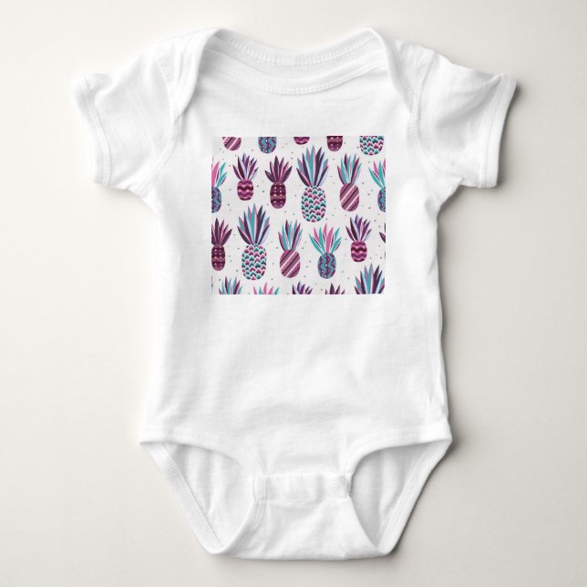 Summer Vibes: Pineapple Pattern, Colourful Dots Baby Bodysuit (Front)