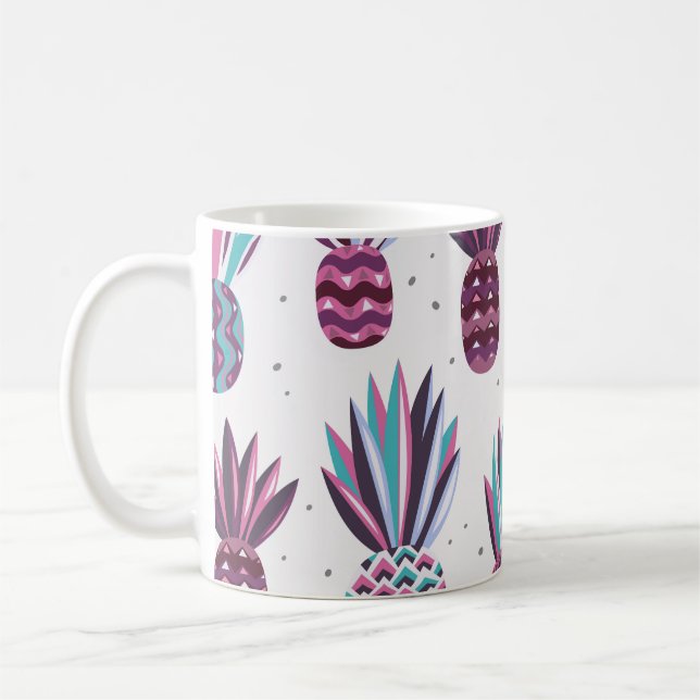 Summer Vibes: Pineapple Pattern, Colourful Dots Coffee Mug (Left)