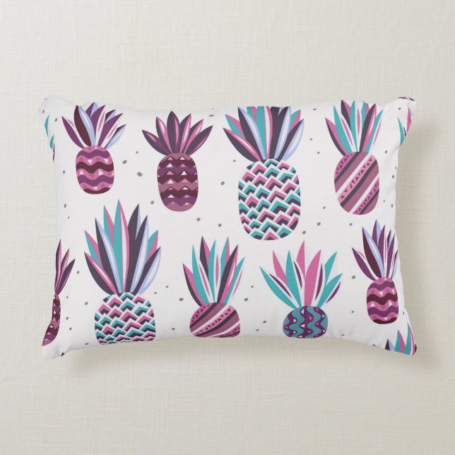 Summer Vibes: Pineapple Pattern, Colourful Dots Decorative Cushion (Front)