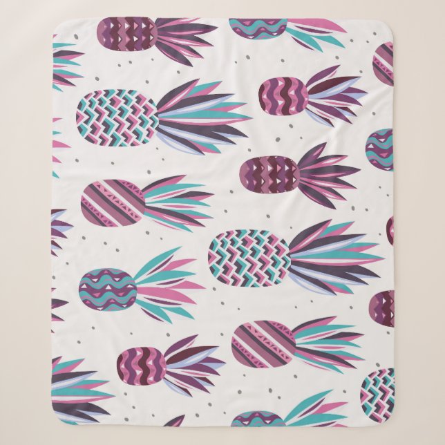 Summer Vibes: Pineapple Pattern, Colourful Dots Sherpa Blanket (Front)