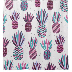 Summer Vibes: Pineapple Pattern, Colourful Dots Shower Curtain