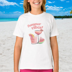 Summer Vibes Pink Cocktail Watercolor Art T-Shirt