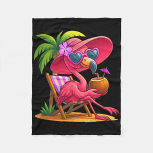 Summer Vibes Pink Flamingo Beach Palm Tree Summer Fleece Blanket
