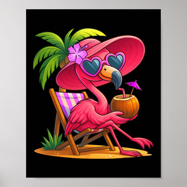 Summer Vibes Pink Flamingo Beach Palm Tree Summer  Poster (Front)