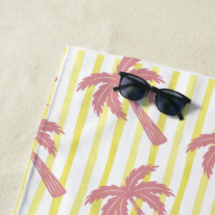 Summer Vibes Pink Palm Trees Beach Towel