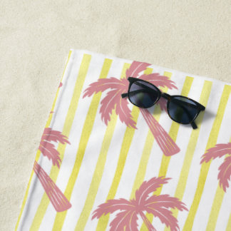 Summer Vibes Pink Palm Trees  Beach Towel