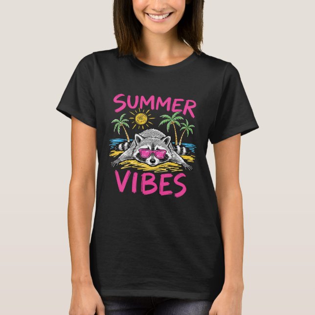 Summer Vibes Racoon Funny T-Shirt (Front)