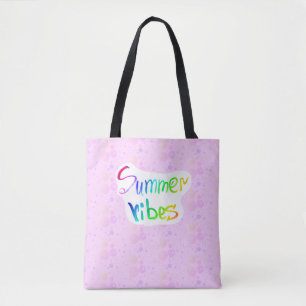 Summer vibes rainbow pink watercolor calligraphy tote bag