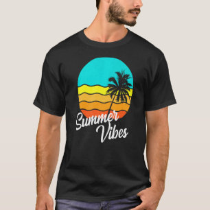 Summer Vibes Retro 80s Beach Scene Palm Tree Sunse T-Shirt