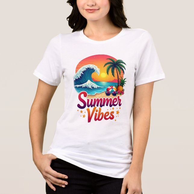 Summer Vibes Retro Beach Design – Tropical Sunset, Tri-Blend Shirt (Front)