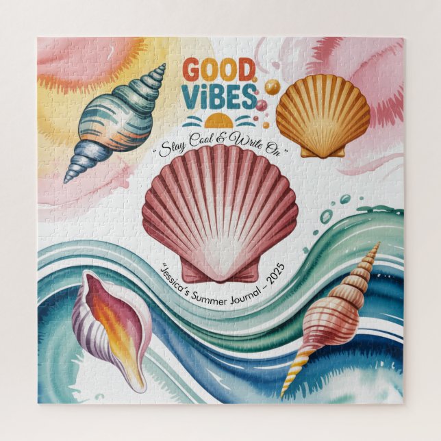 Summer Vibes Retro Beach Illustration Jigsaw Puzzle (Vertical)