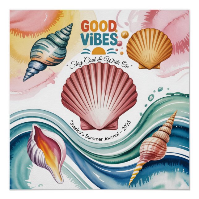 Summer Vibes Retro Beach Illustration Poster (Front)