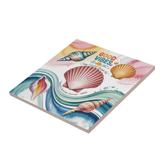 Summer Vibes Retro Beach Illustration Tile (Side)