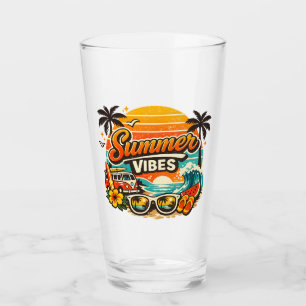 Summer Vibes Retro Beach Sunset  Glass