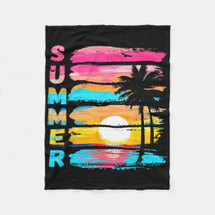 Summer Vibes Retro Beach Sunset Palm Tree Family T Fleece Blanket