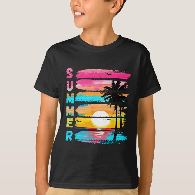 Summer Vibes Retro Beach Sunset Palm Tree Family T T-Shirt (Front)