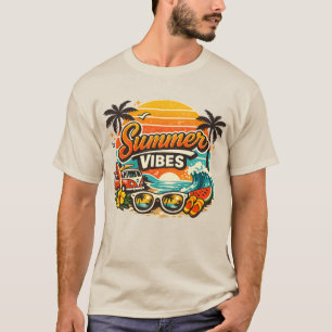Summer Vibes Retro Beach Sunset  T-Shirt