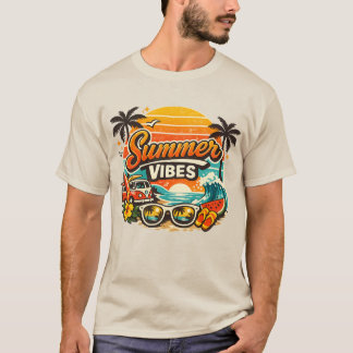 Summer Vibes Retro Beach Sunset T-Shirt