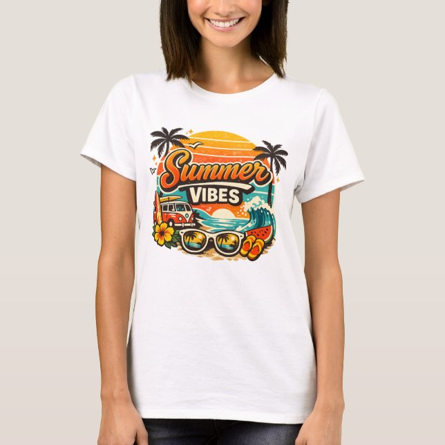 Summer Vibes Retro Beach Sunset  T-Shirt (Front)